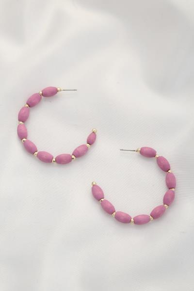 Color Wood Bead Open Hoop Earring