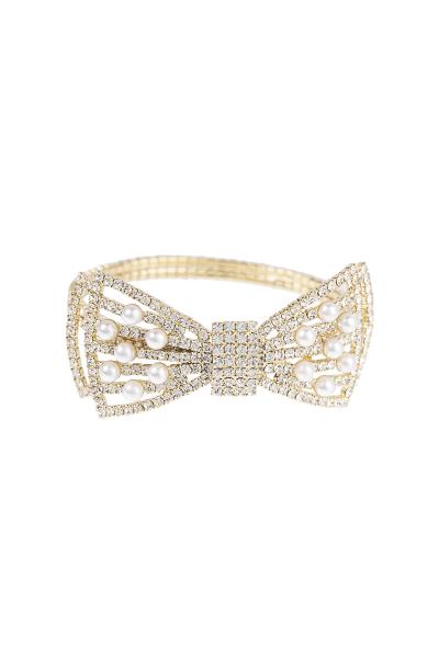 Rhinestone Bow Pearl Memorywire Bracelet