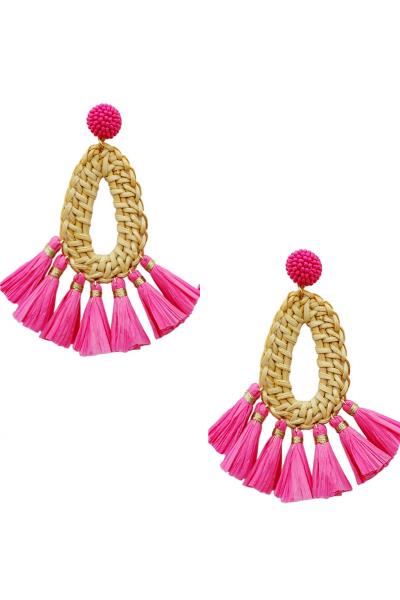 Rattan W Raffia Tassel Earring