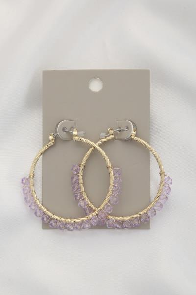 Beaded Lined Metal Hoop Earring