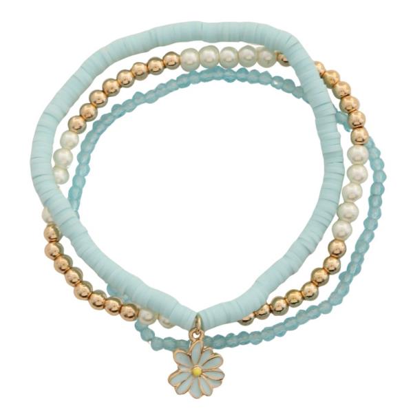 Flower Charm Rubber Bead Bracelet Set