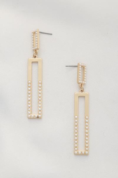 Pearl Bead Rectangle Metal Earring