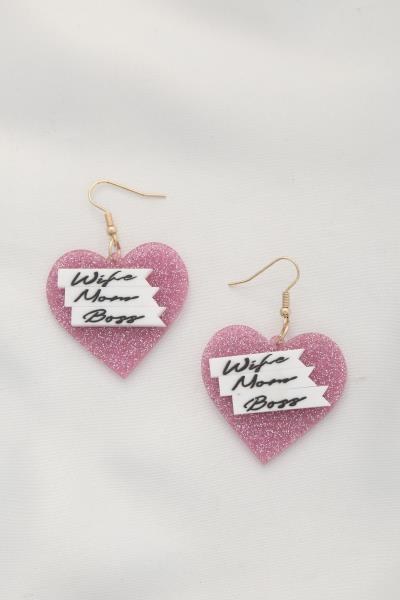 Wife Mom Boss Heart Dangle Earring
