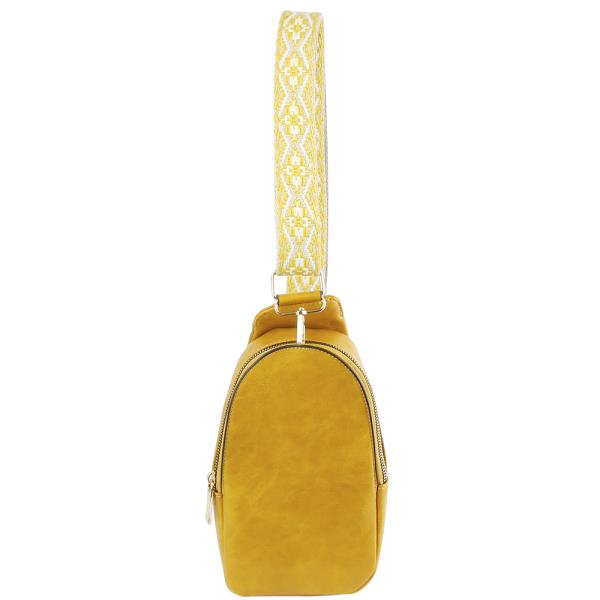 SMOOTH COLOR ZIPPER OVAL SLING CROSSBODY BAG
