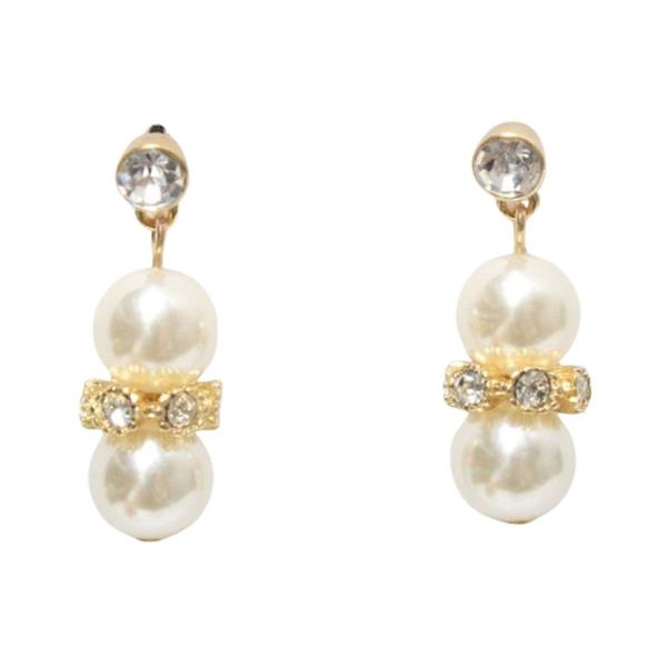 RHINESTONE PEARL BEAD DANGLE EARRING