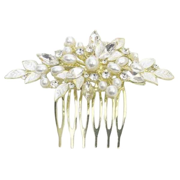 FLOWER PEARL RHINESTONE HAIR COMB