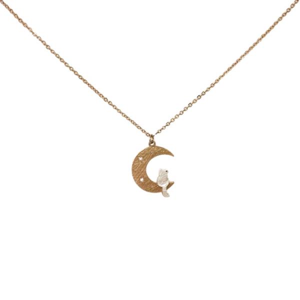 Crescent Moon Cat Pendant Necklace