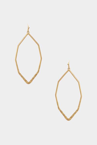Hammered Metal Pointed Oval Dangle Earring