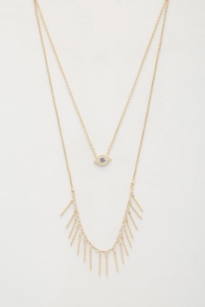 Eye Charm Metal Bar Layered Necklace