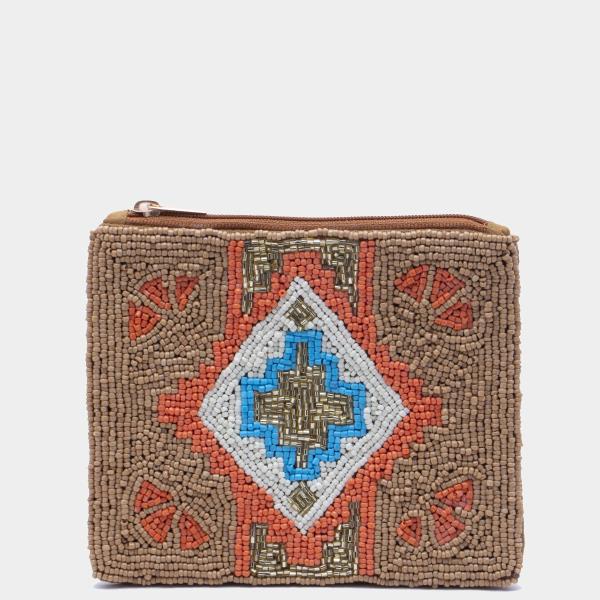 Aztec Pattern Seed Bead Coin Purse