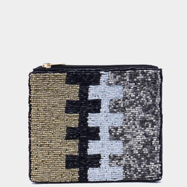 Color Block Seed Bead Coin Purse