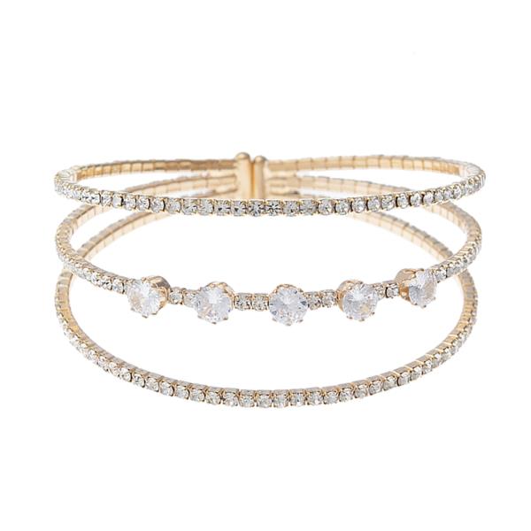 Rhinestone Cubic Zirconia 3LINE 1ROW Cuff Bracelet