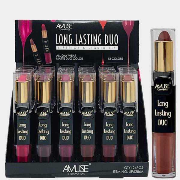 AMUSE LONG LASTING MATTE DUO COLOR LIPSTICK AND LIQUID LIP (24 UNITS)
