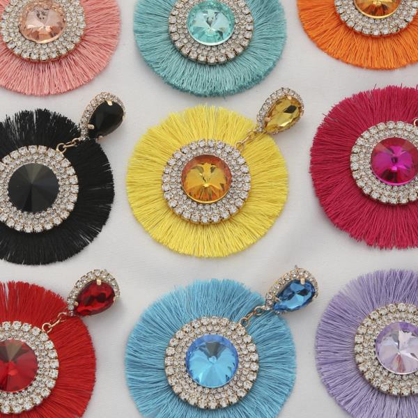 Round Crystal Tassel Edge Dangle Earring
