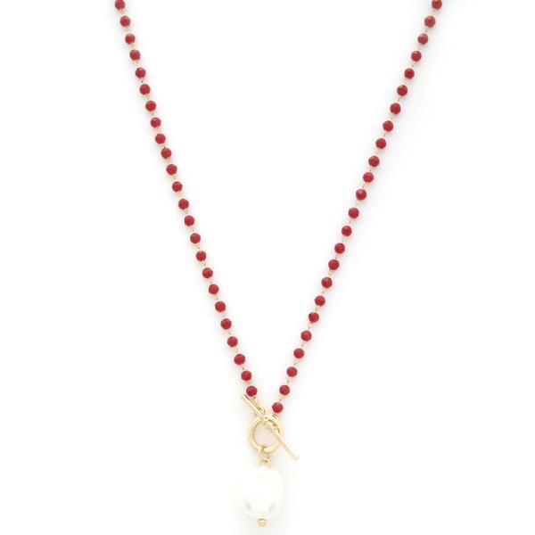 Pearl Bead Toggle Clasp Beaded Necklace