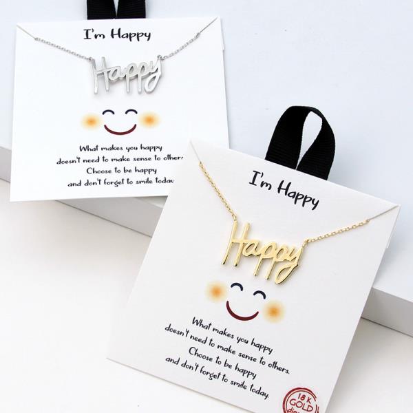 18K Gold Rhodium Dipped Im Happy Necklace