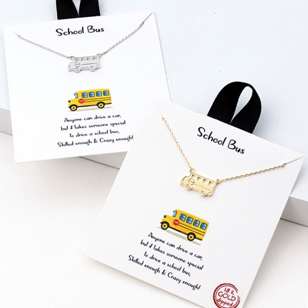 18K Gold Rhodium Dipped School Bus Necklace