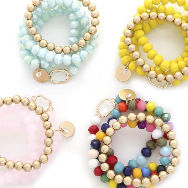Metal Disc Ball Bead Bracelet Set