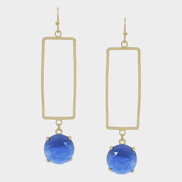 Rectangle Casting W Round Crystal Drop Earring
