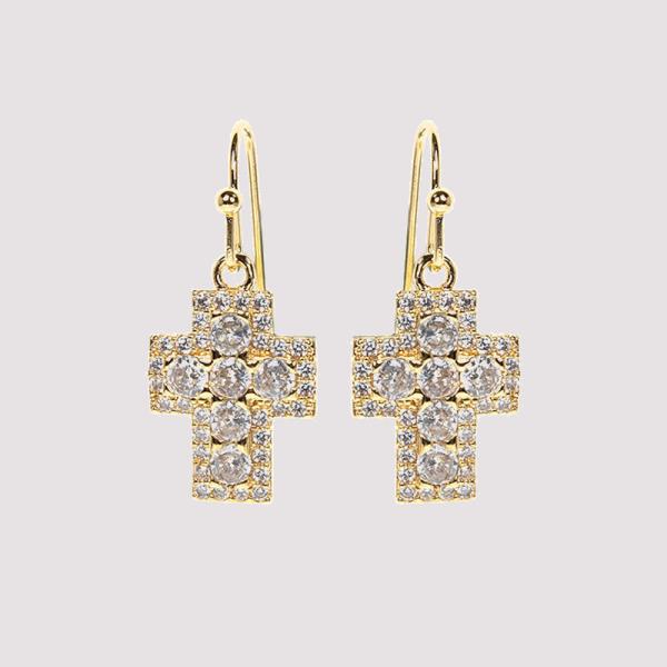 R CZ Cross Short Earring