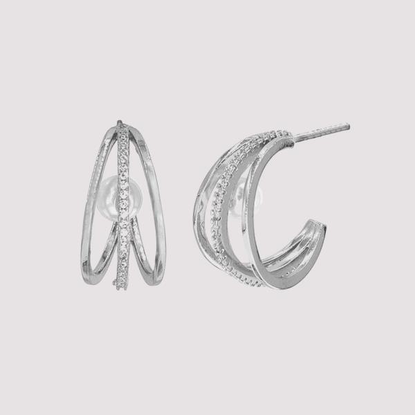 CZ 3LINE Hoop W Pearl Inset Earrings