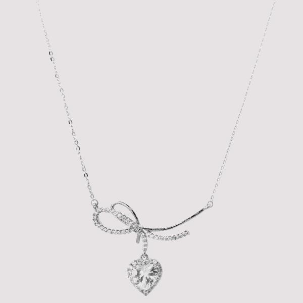 CZ BOW HEART DANGLE NECKLACE