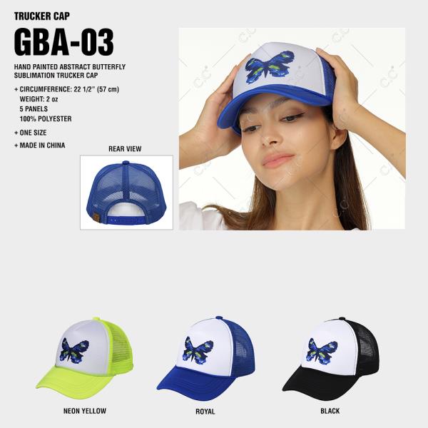 HAND PAINTED ABSTRACT BUTTERFLY SUBLIMATION TRUCKER CAP