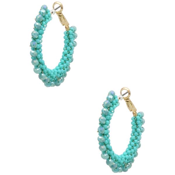 Seed Bead and Glass Hoop Earrings