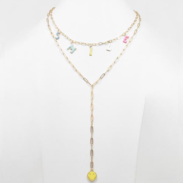 SMILE HAPPY FACE CHARM LAYERED NECKALCE