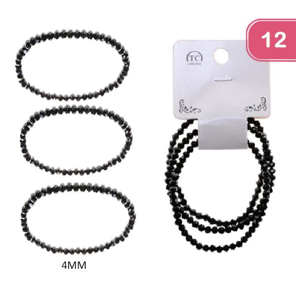 3PC 4mm Black Crystal Bracelet (12 Units)