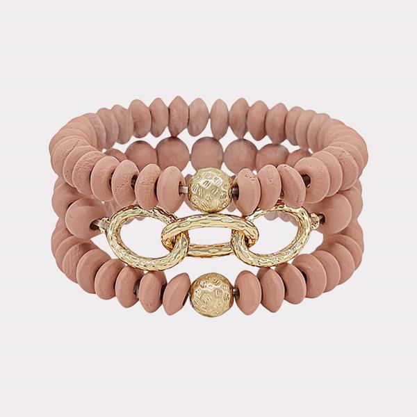 Inked Chain Acc Wood Beads Bracelet 3 Set
