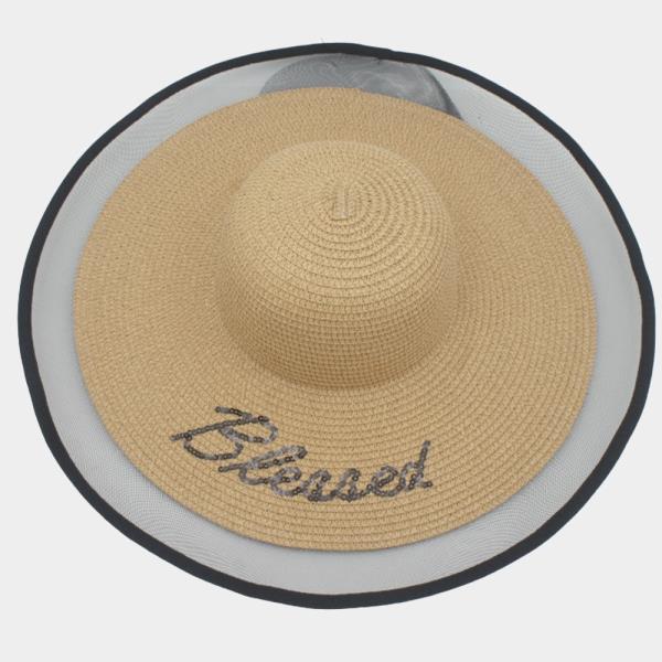BLESSED MESH SEQUIN TRIM SUMMER HAT