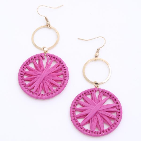 Double Circle Raffia Metal Dangle Earring