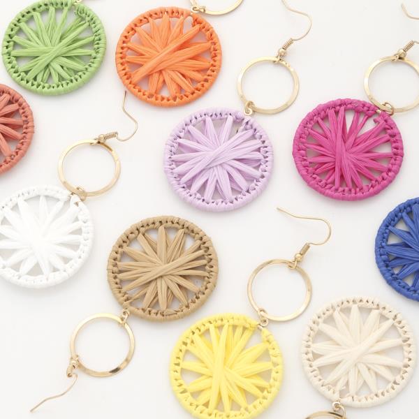 Double Circle Raffia Metal Dangle Earring