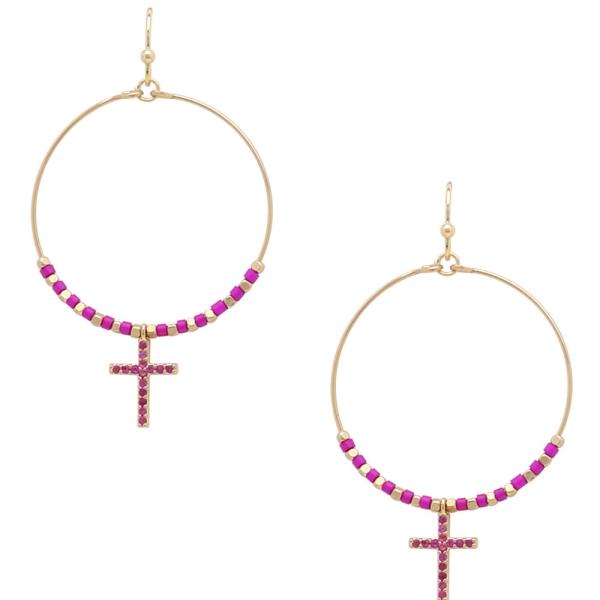 Cross Drop Circle Earrings