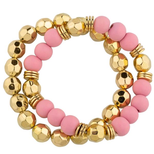Wood Texture Metal 2 Set Stretch Bracelet