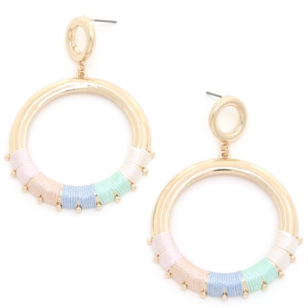 Thread Metal Circle Post Earrings