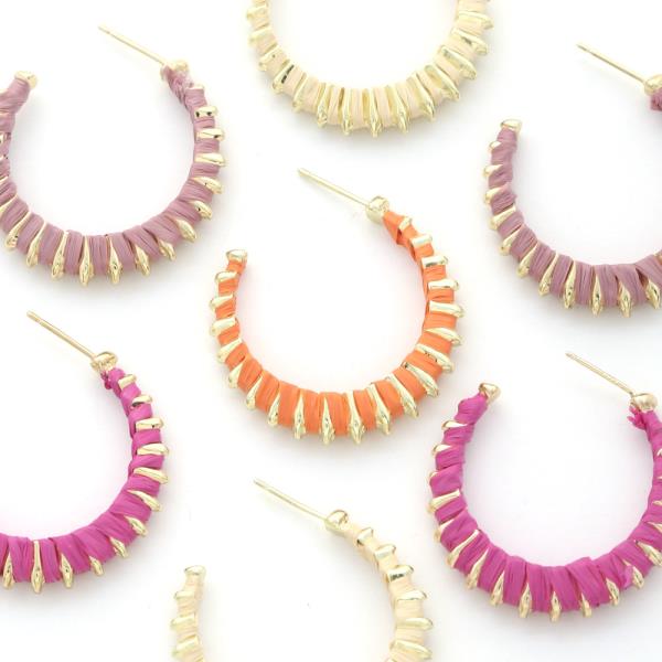 Raffia Wrap Metal Open Hoop Earring