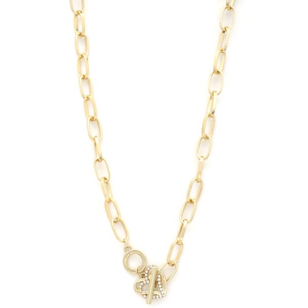 HEART CHARM TOGGLE CLASP OVAL LINK NECKLACE