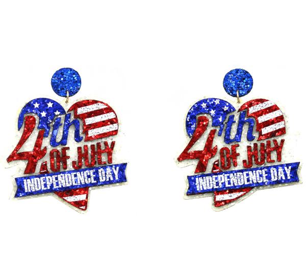 4th of July Independence Day Heart Dangle Earring