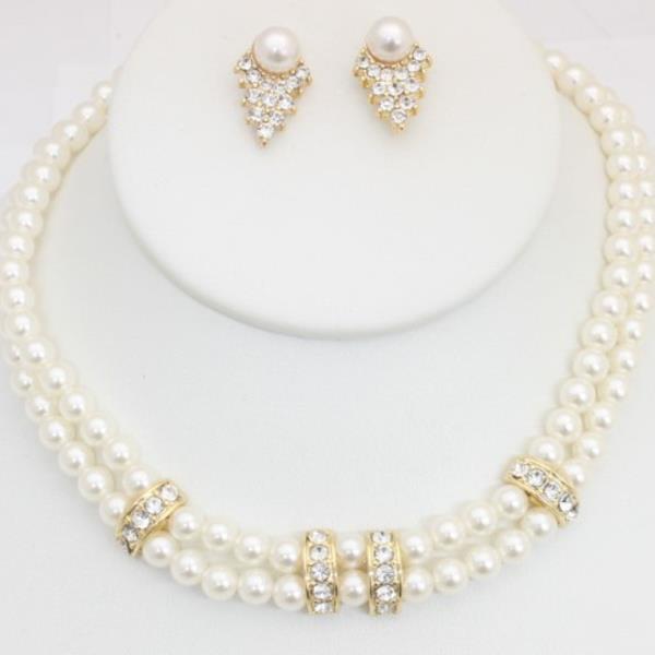 2 Line Pearl Necklace Earring Set