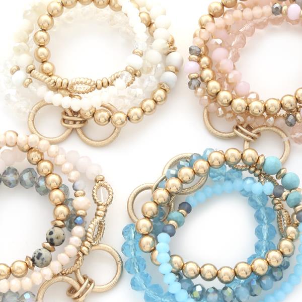 4 Row CCB Stone Bead Stretch Bracelet