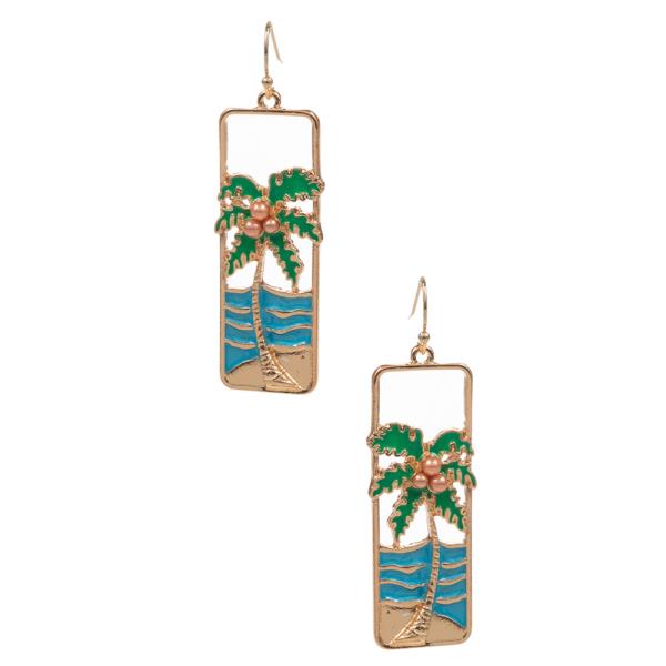 Palm Tree Enamel Pendant Hook Earring