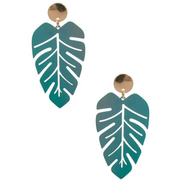 Monstera W Iridescent Coating Metal Post Earring