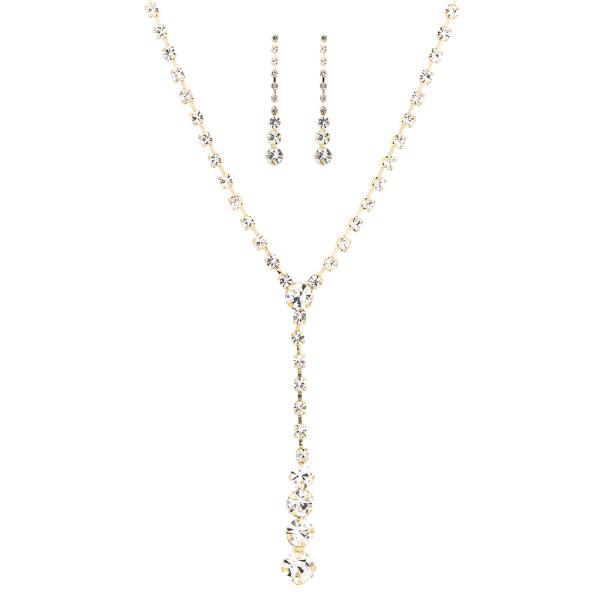 Rhinestone Round Drop Necklace and Earring Set