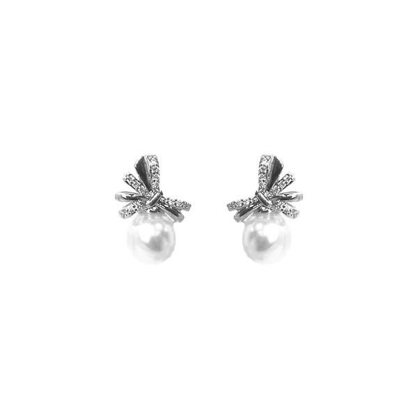 Pearl Bow Cubic Zirconia Stud Earring