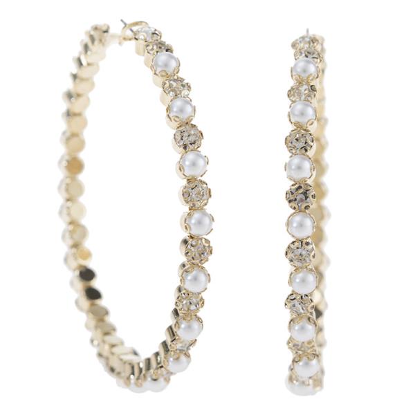 RHINESTONE PEARL 70MM HOOP EARRING