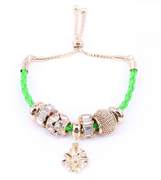Flower Charm PU Leather Slide Adjustable Bracelet
