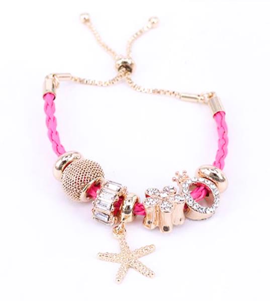 Star Flower Charm PU Leather Slide Bracelet