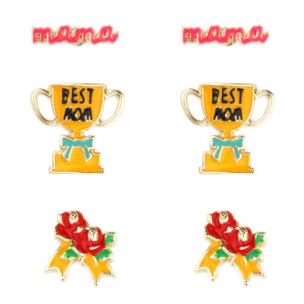 Best Mom Color Metal Earring Set